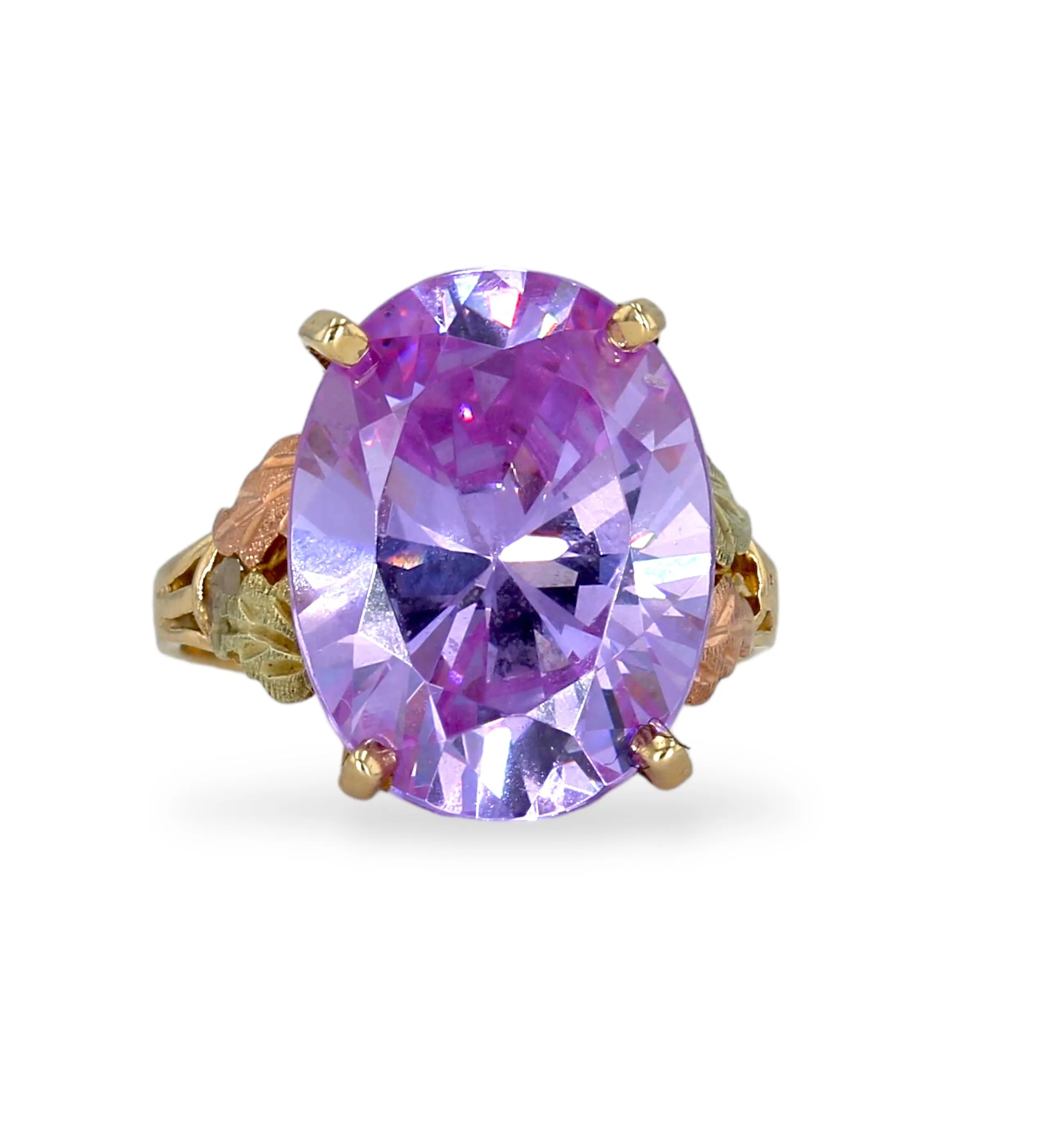 10K yellow flower oval  amethyst ring