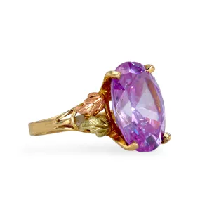 10K yellow flower oval  amethyst ring