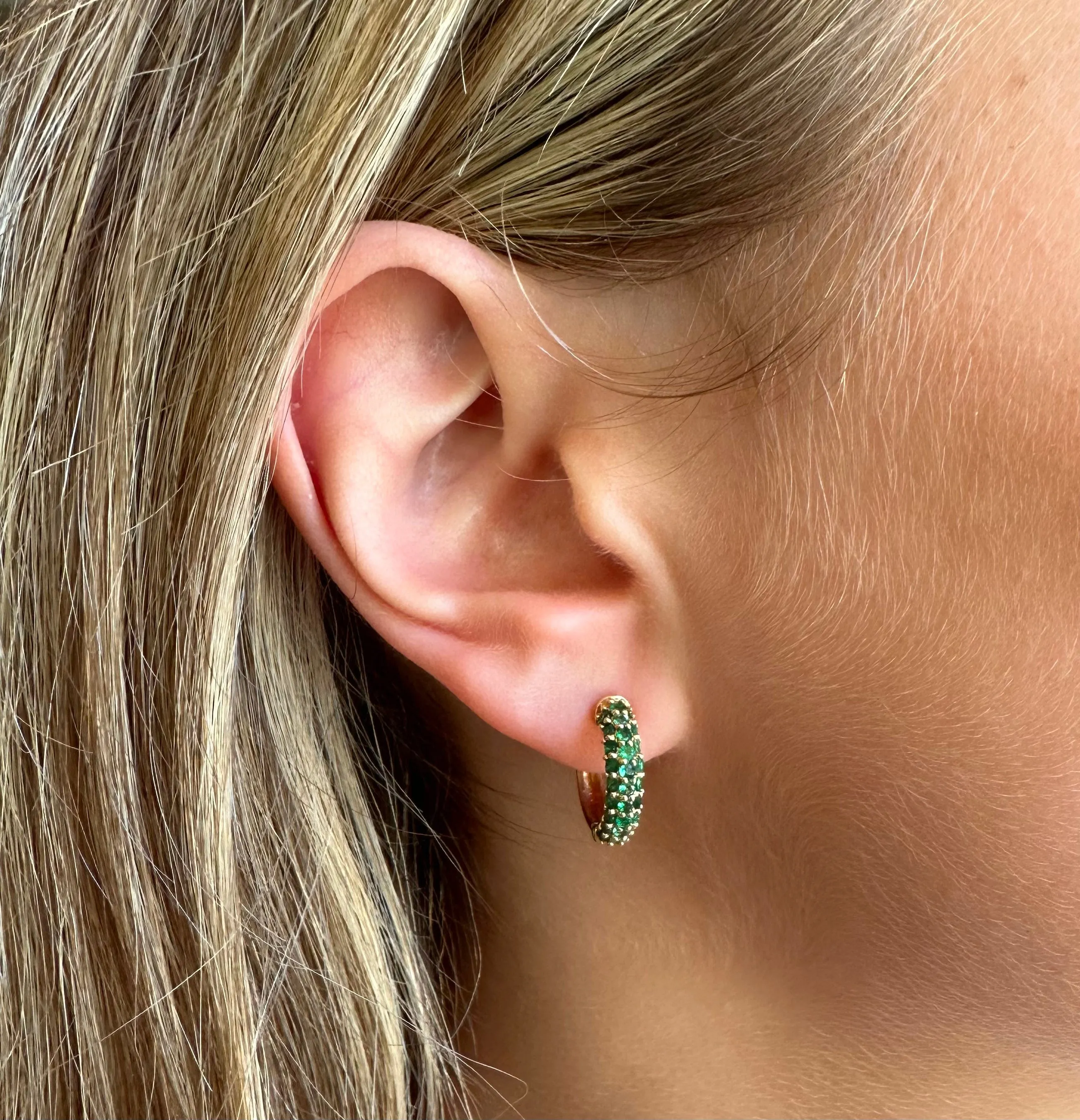 14K & 18K Micro-Pave Emerald Hoop Earrings