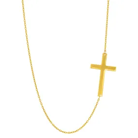 14k Gold Sideways Cross Pendant Necklace, 18