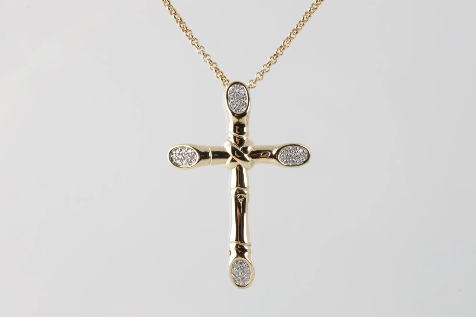 16" John Hardy 18k Yellow Gold 0.20ctw Diamond Bamboo Cross Necklace (10.90g.)