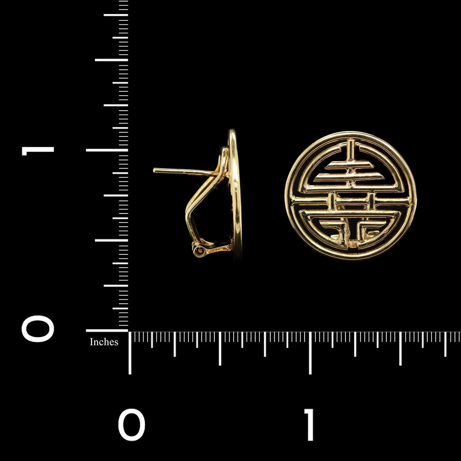 18K Yellow Gold Estate Chinese Happiness Symbol Earrings