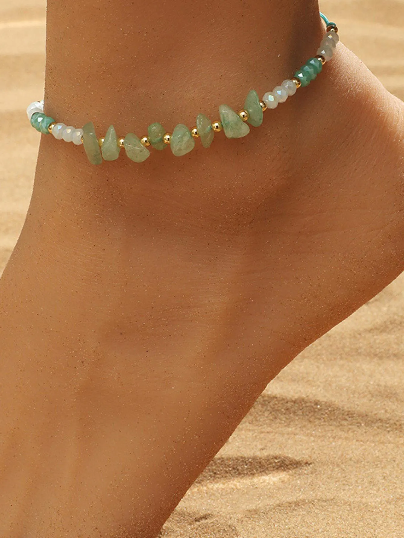 1pc Bohemian Stone Decor Beaded Anklet For Women For Beach Party Decoration