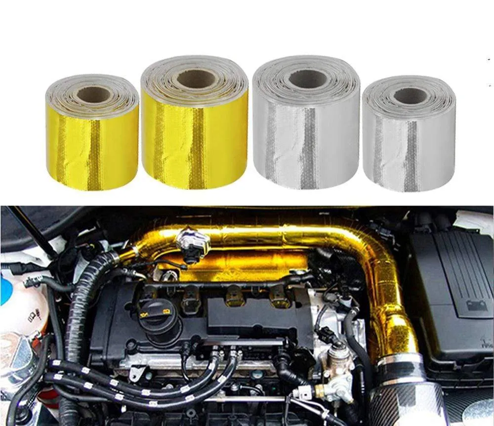 A Gold Car Thermal Exhaust Tape Air Intake Heat Insulation Shield Wrap 50mm Reflective Heat Barrier Self Adhesive Engine 5/10M