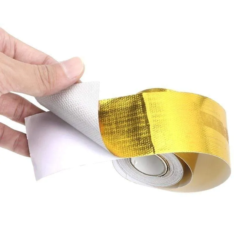 A Gold Car Thermal Exhaust Tape Air Intake Heat Insulation Shield Wrap 50mm Reflective Heat Barrier Self Adhesive Engine 5/10M