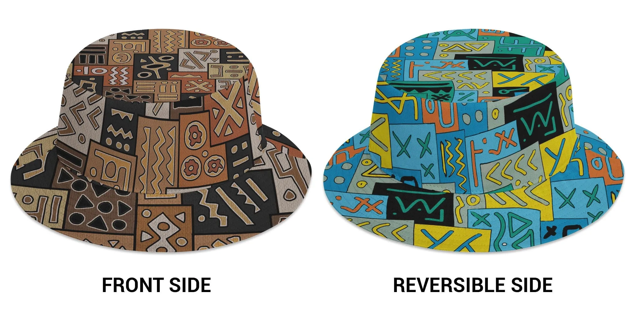 African Pattern Art & Mud Cloth Reversible Bucket Hat