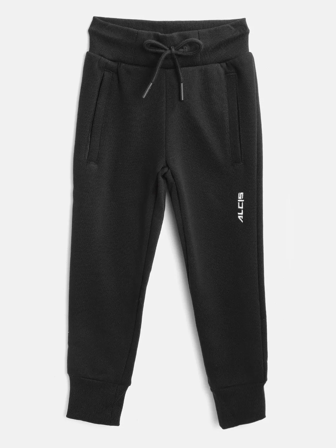 Alcis Girls Black Solid Straight Fit Knitted Sports Joggers