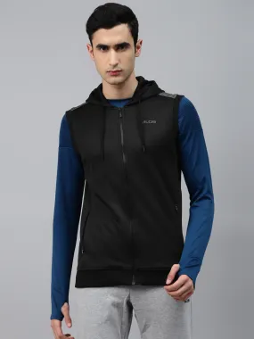 Alcis Men Black Solid Hooded Front-Open Sweatshirt