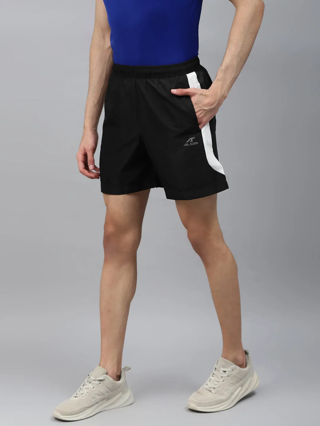 Alcis Men Black Solid Slim Fit Sports Shorts