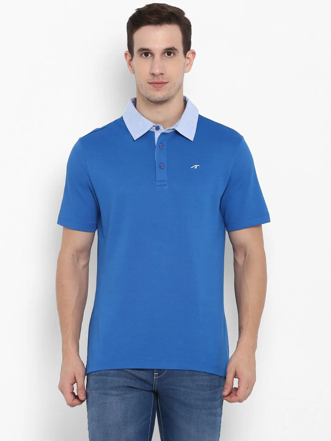 Alcis Men Blue Solid Polo Collar T-shirt