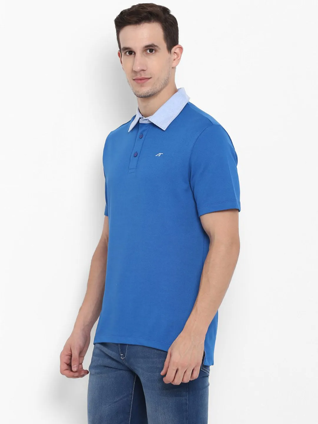 Alcis Men Blue Solid Polo Collar T-shirt