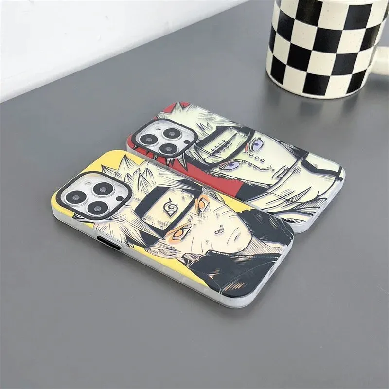 Anime Cartoon Bling Laser Naruto Case For Iphone 11 12 13 14 Pro Max 14pro 14Plus Kakashi Itachi Cosplay Phone Case Funda