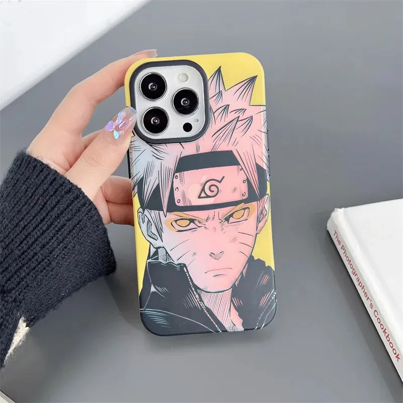 Anime Cartoon Bling Laser Naruto Case For Iphone 11 12 13 14 Pro Max 14pro 14Plus Kakashi Itachi Cosplay Phone Case Funda