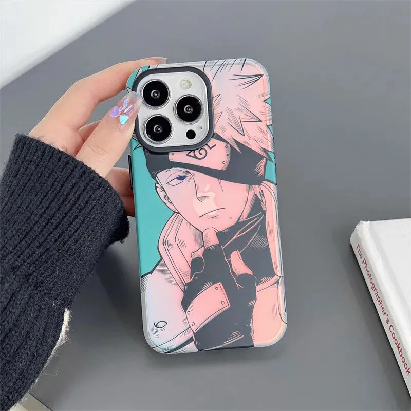 Anime Cartoon Bling Laser Naruto Case For Iphone 11 12 13 14 Pro Max 14pro 14Plus Kakashi Itachi Cosplay Phone Case Funda