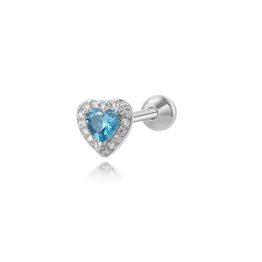 Aquamarine Royal Heart Screw Back Stud Earring