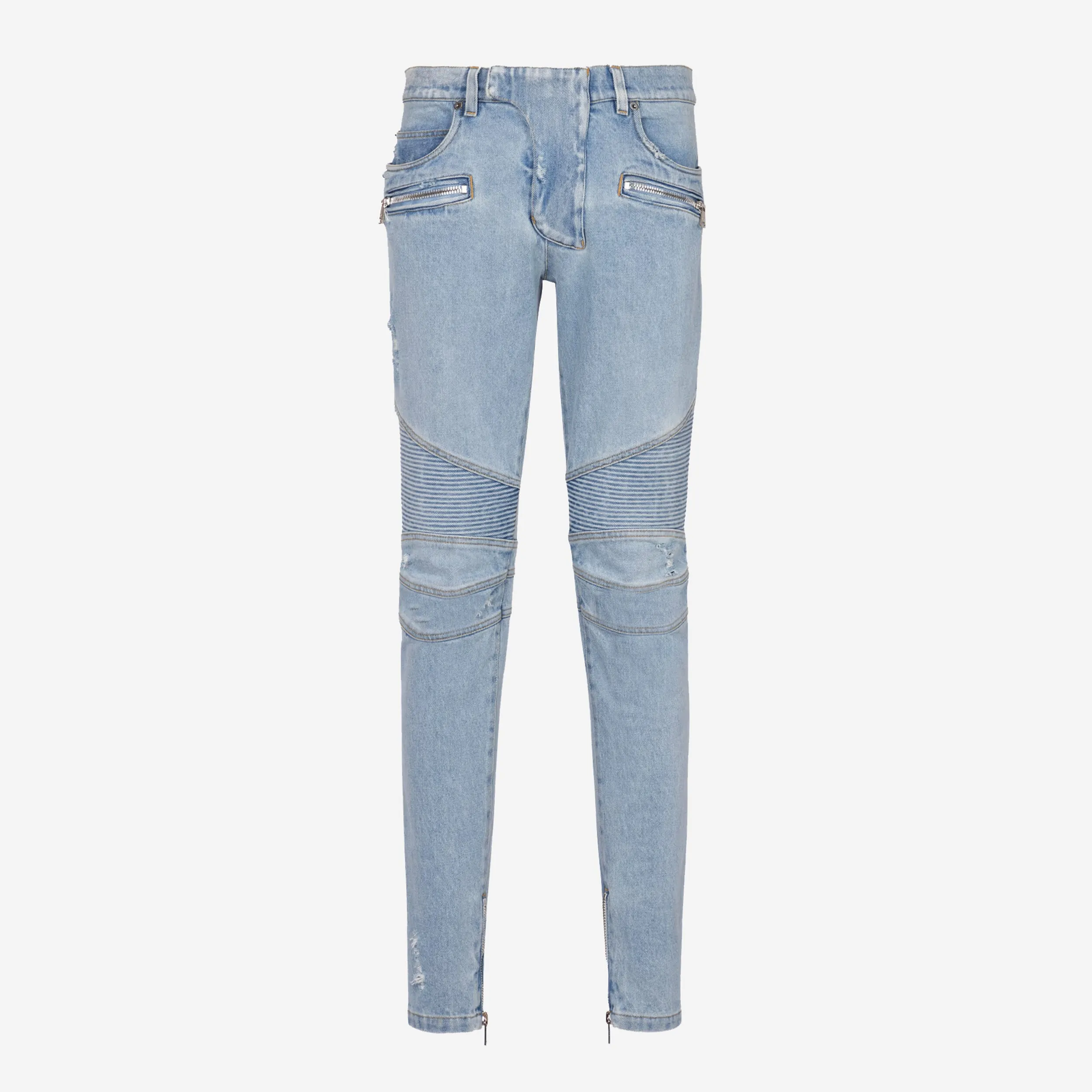 Balmain Skinny Light Blue Denim Biker Jeans