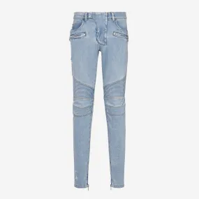 Balmain Skinny Light Blue Denim Biker Jeans