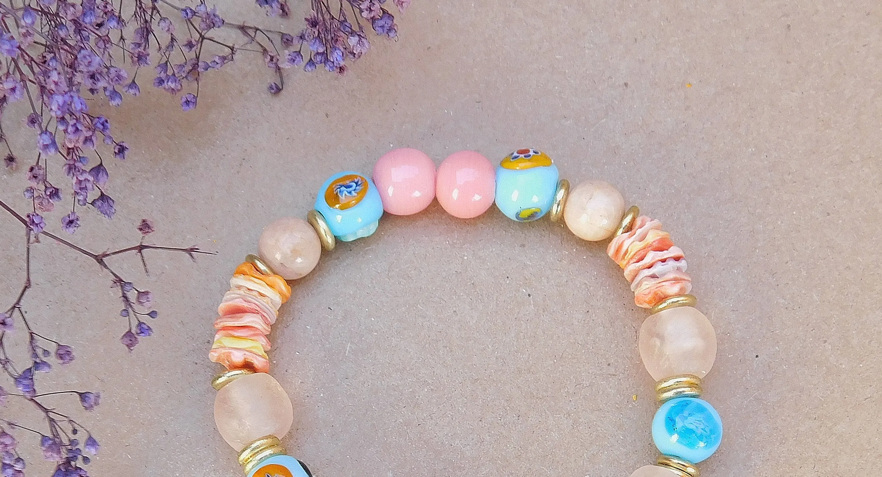 Beautiful Lampwork and Recycled Glass Bead Bracelet