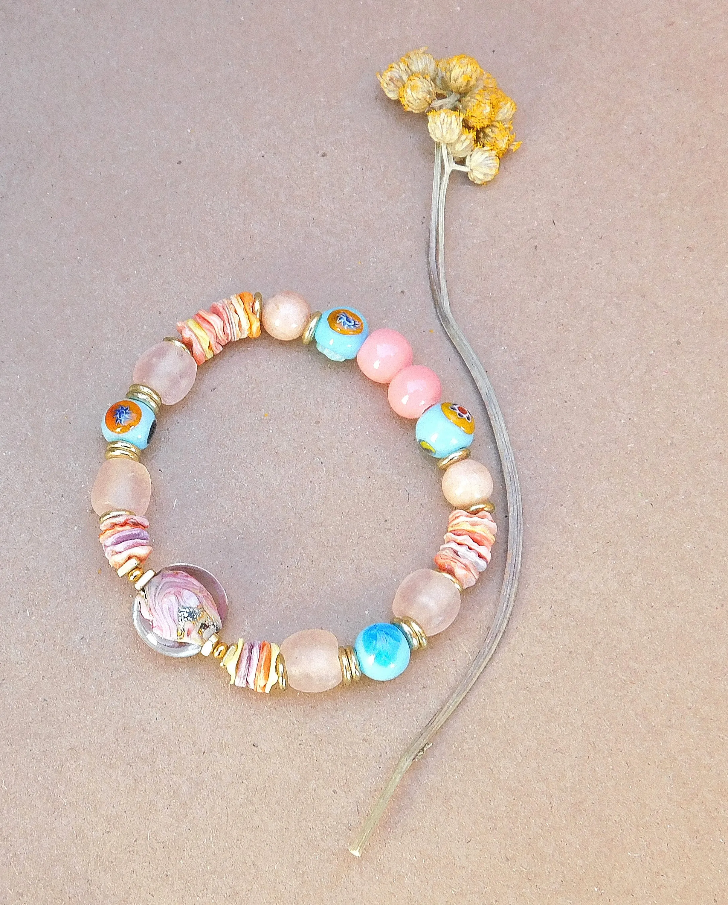 Beautiful Lampwork and Recycled Glass Bead Bracelet