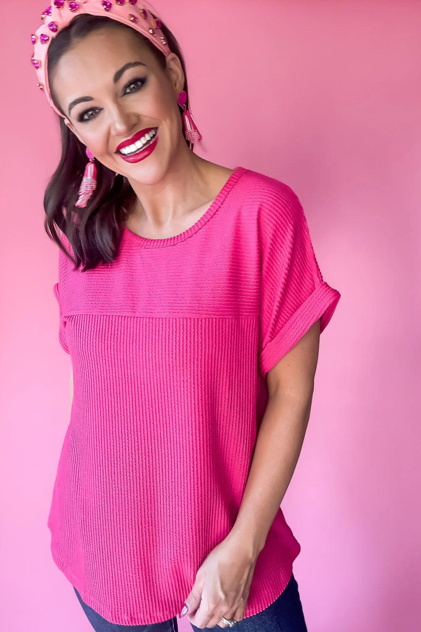 Belongs To You Fuchsia Ribbed Top