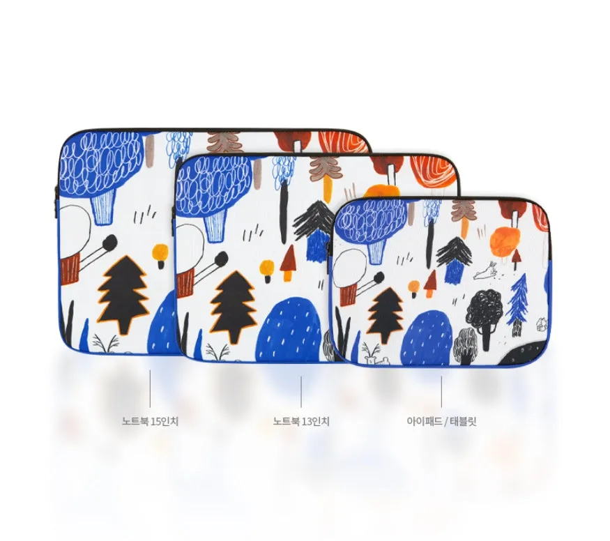 Blue White Forest Graphic Laptop Sleeves Tablets iPad 13 15 inch Cases Protective Covers Purses Handbags Square Cushion Pouches Designer Artist Prints School Collage Office Lightweight High quality