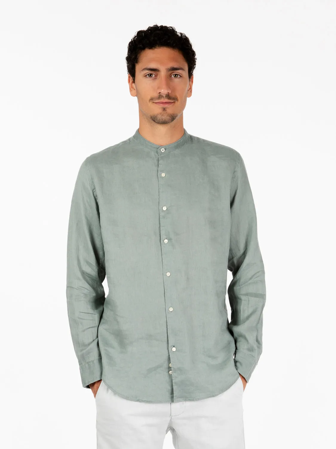 Camicia coreana lino olive