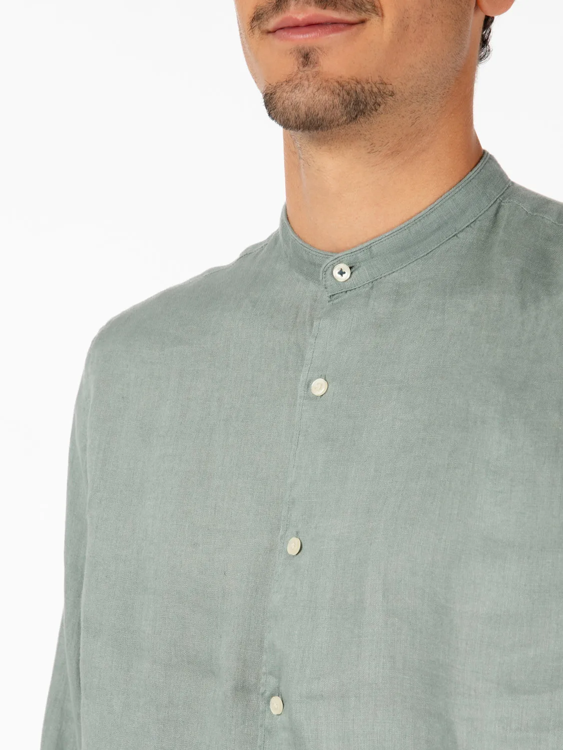 Camicia coreana lino olive