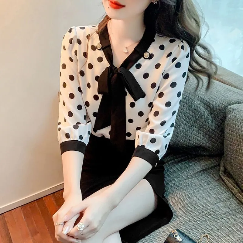 CARA Design Women's Fashion Stylish Polka Dots Chiffon Blouse Top