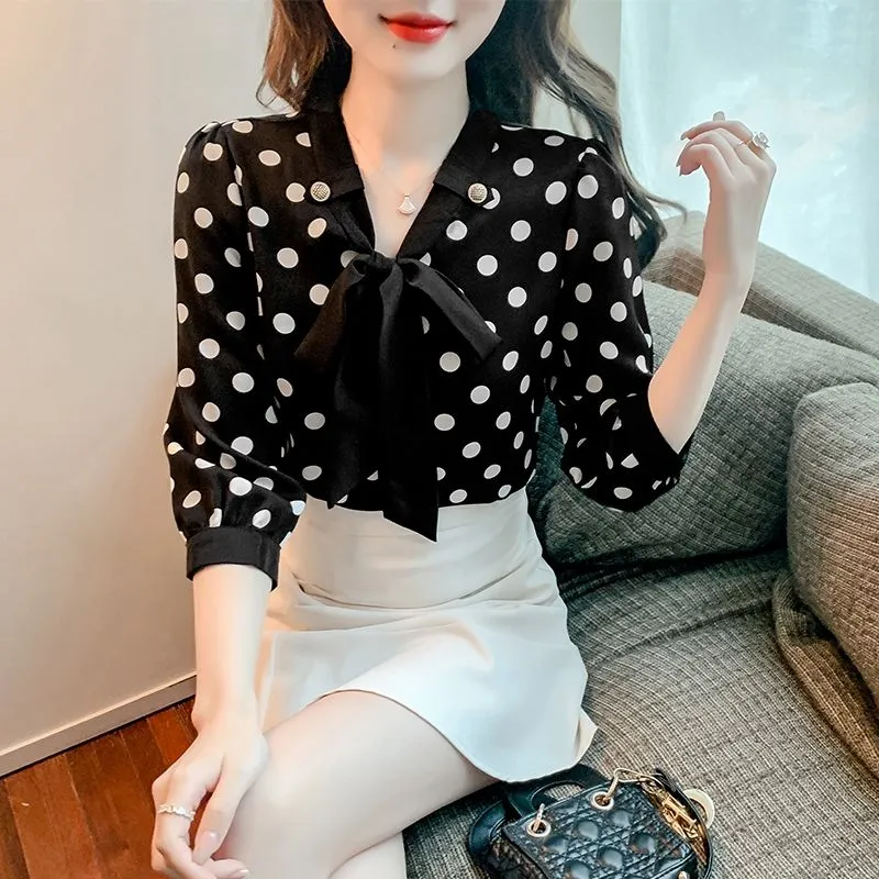 CARA Design Women's Fashion Stylish Polka Dots Chiffon Blouse Top