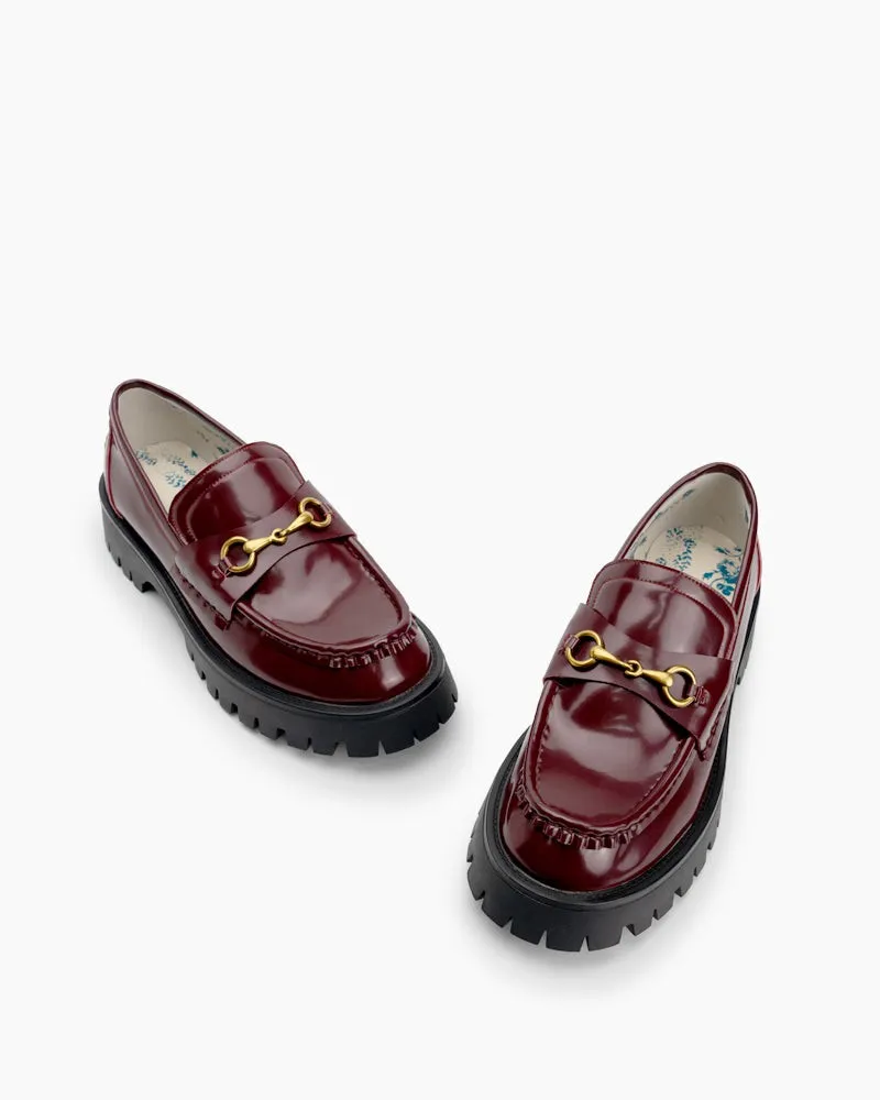 Classic Metal Buckle Bee Embroidery Platform Leather Loafers