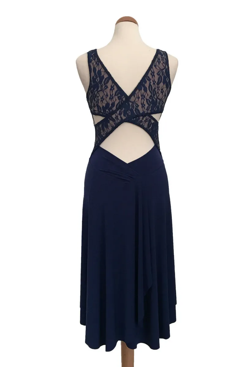 Crisscross Tango Dress with Lace & Back Draping