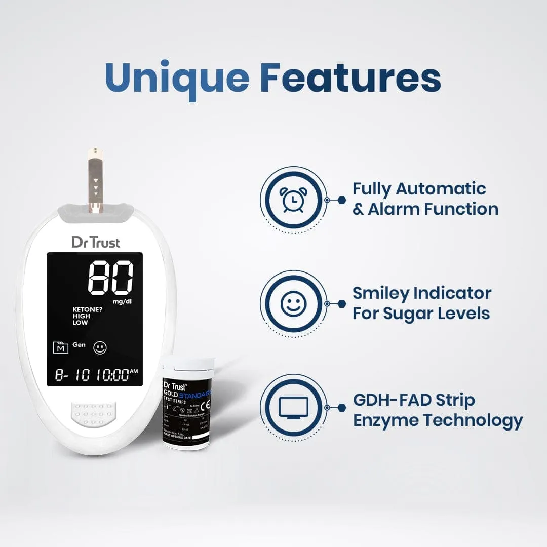 Dr Trust USA Platinum Blood Glucose Monitoring Device - 9002 I Digital Machine For Accurate Sugar Levels Testing At Home I Easy To Use Blood Sugar Testing Kit With FREE 10 Strips, 10 Lancets   1 Lancing Device