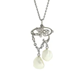 Edwardian Platinum/14kt Diamond & Pearl Lavalier Necklace