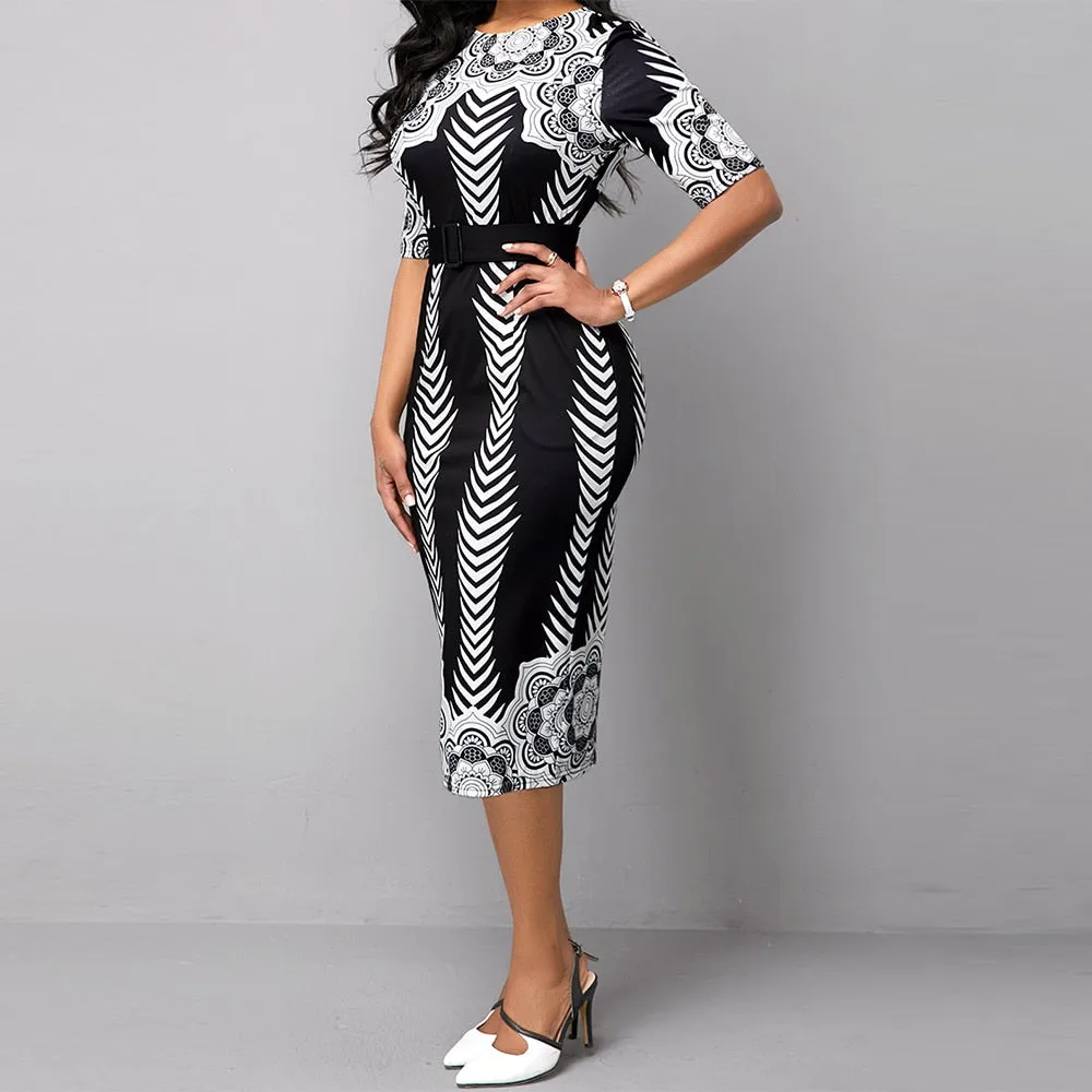 Elegant Tribal Print Party Dress