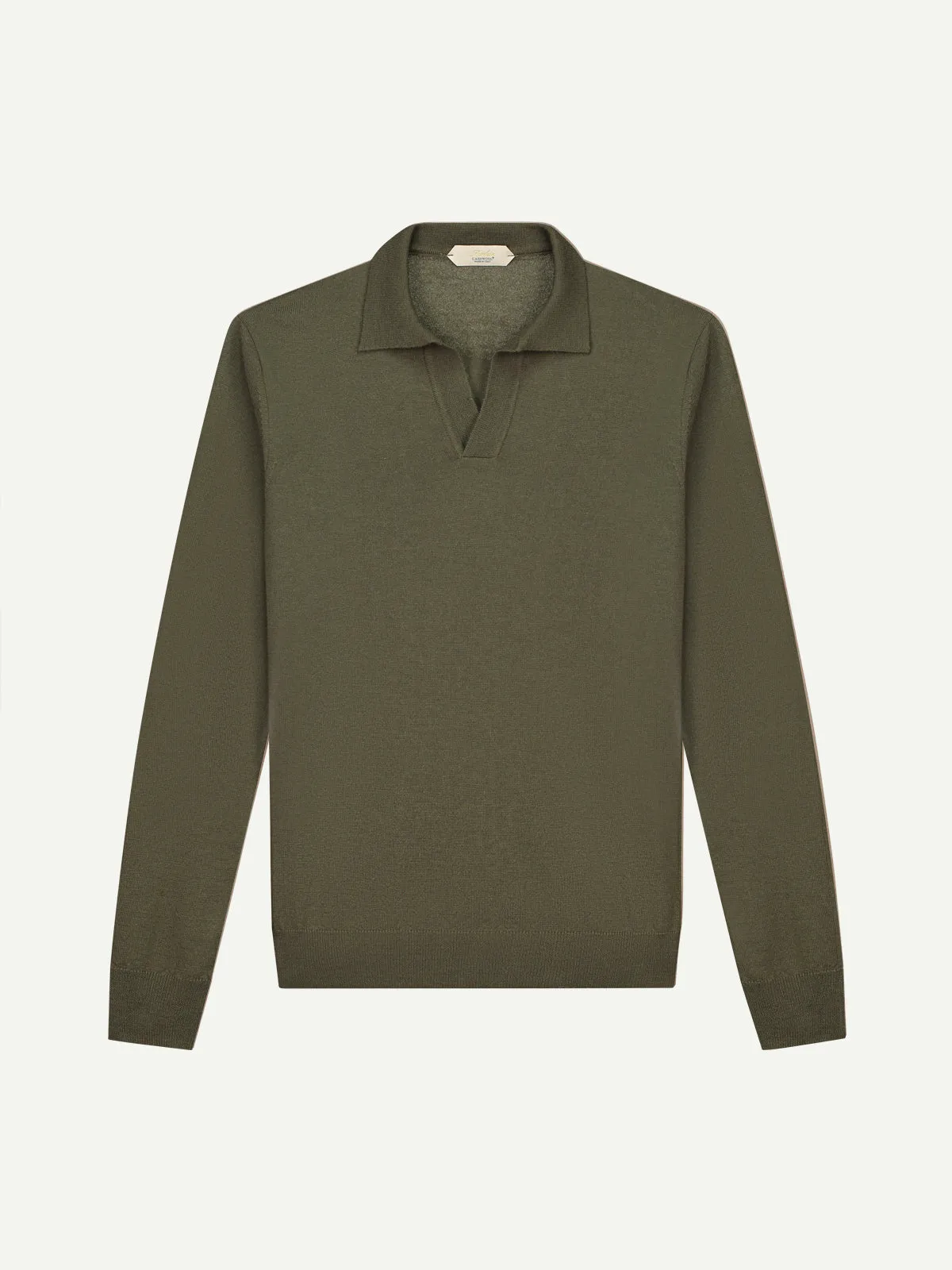 Extrafine Merino Buttonless Polo Olive