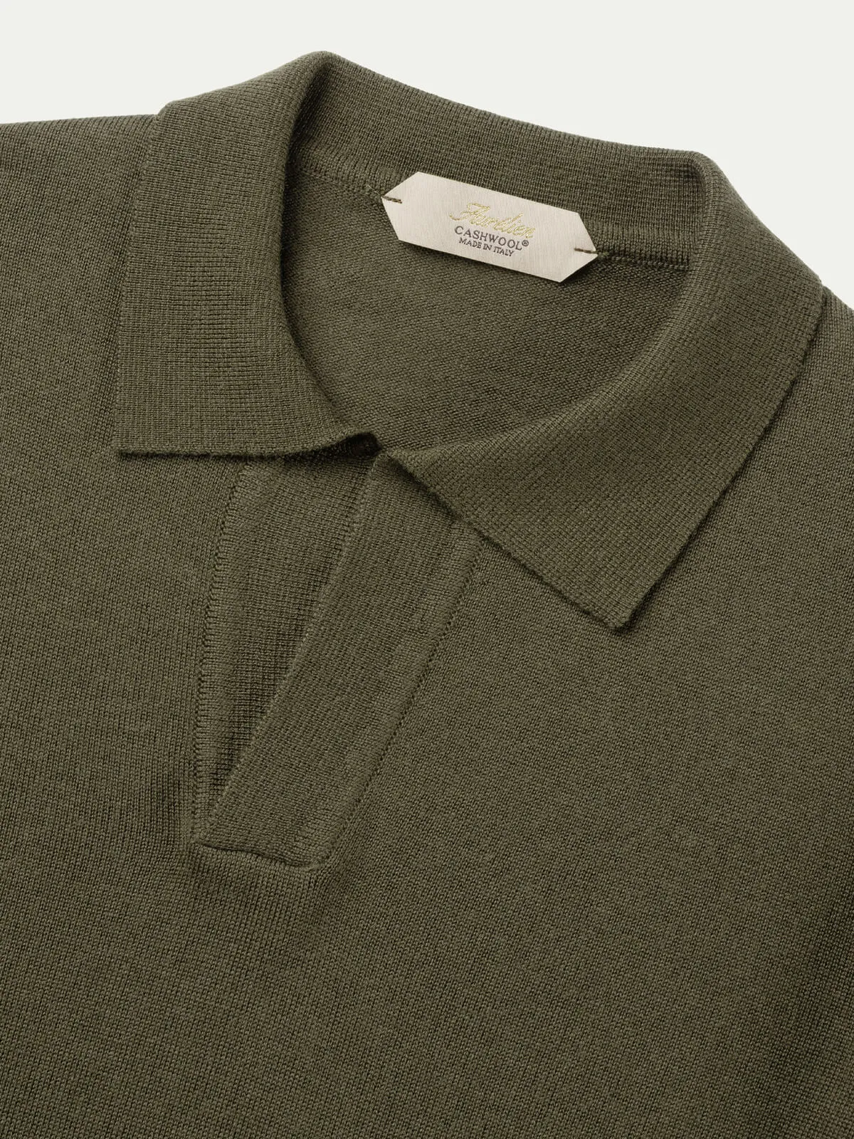 Extrafine Merino Buttonless Polo Olive