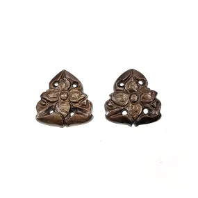 GOLDEN BROWN Chocolate Sheen SAPPHIRE Gemstone Carving : 19.00ct Natural Untreated Sapphire Hand Carved Triangle Shape 16mm Pair