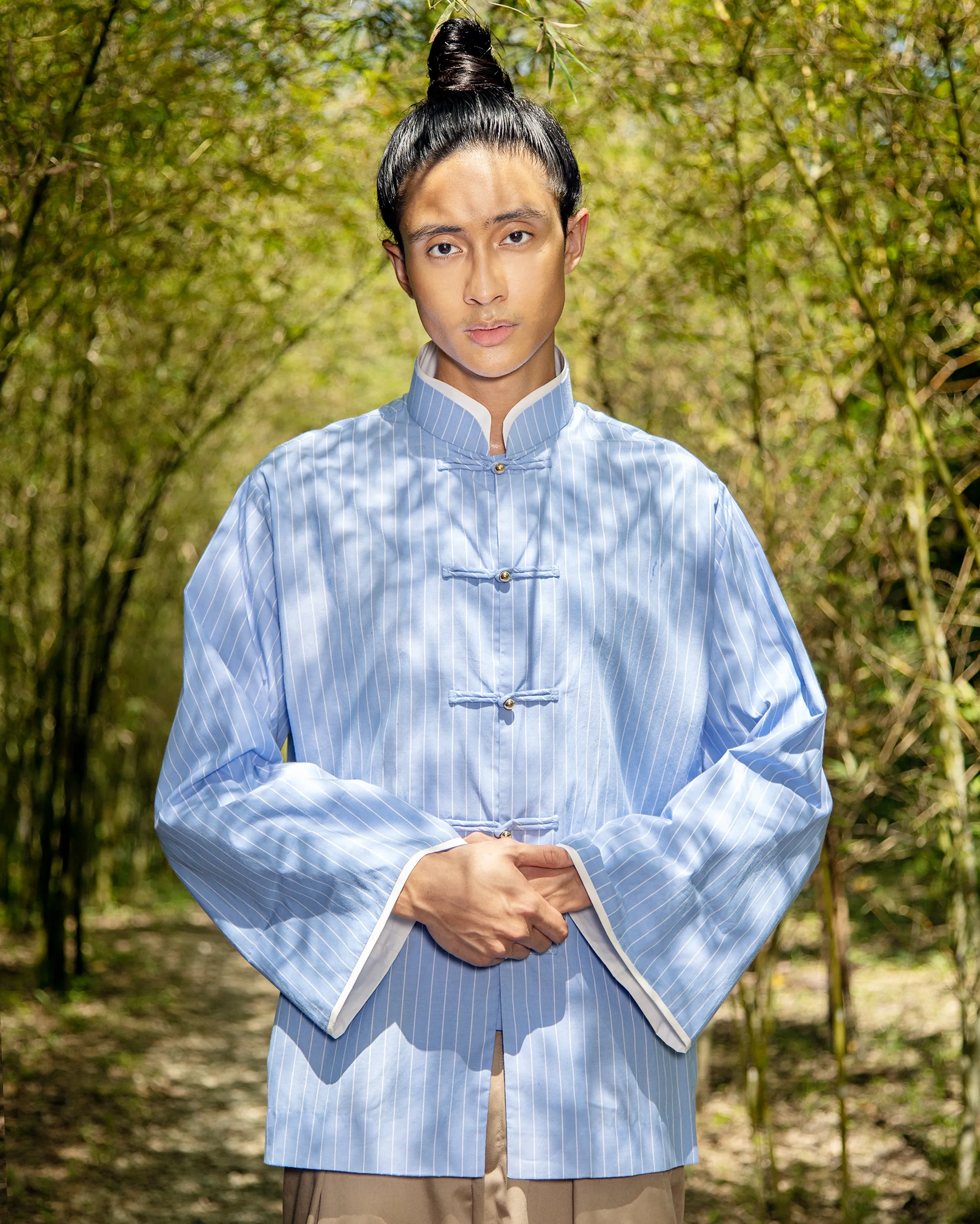 Gong Tang Shirt (Blue White Pinstripes)