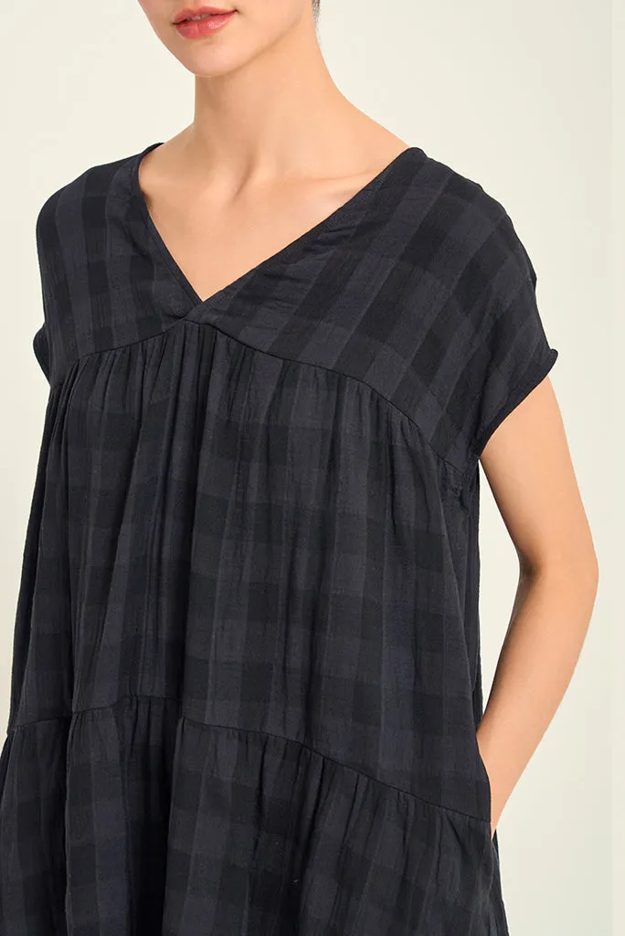 GRADE AND GATHER LOOSE BOXY GINGHAM GAUZE DRESS