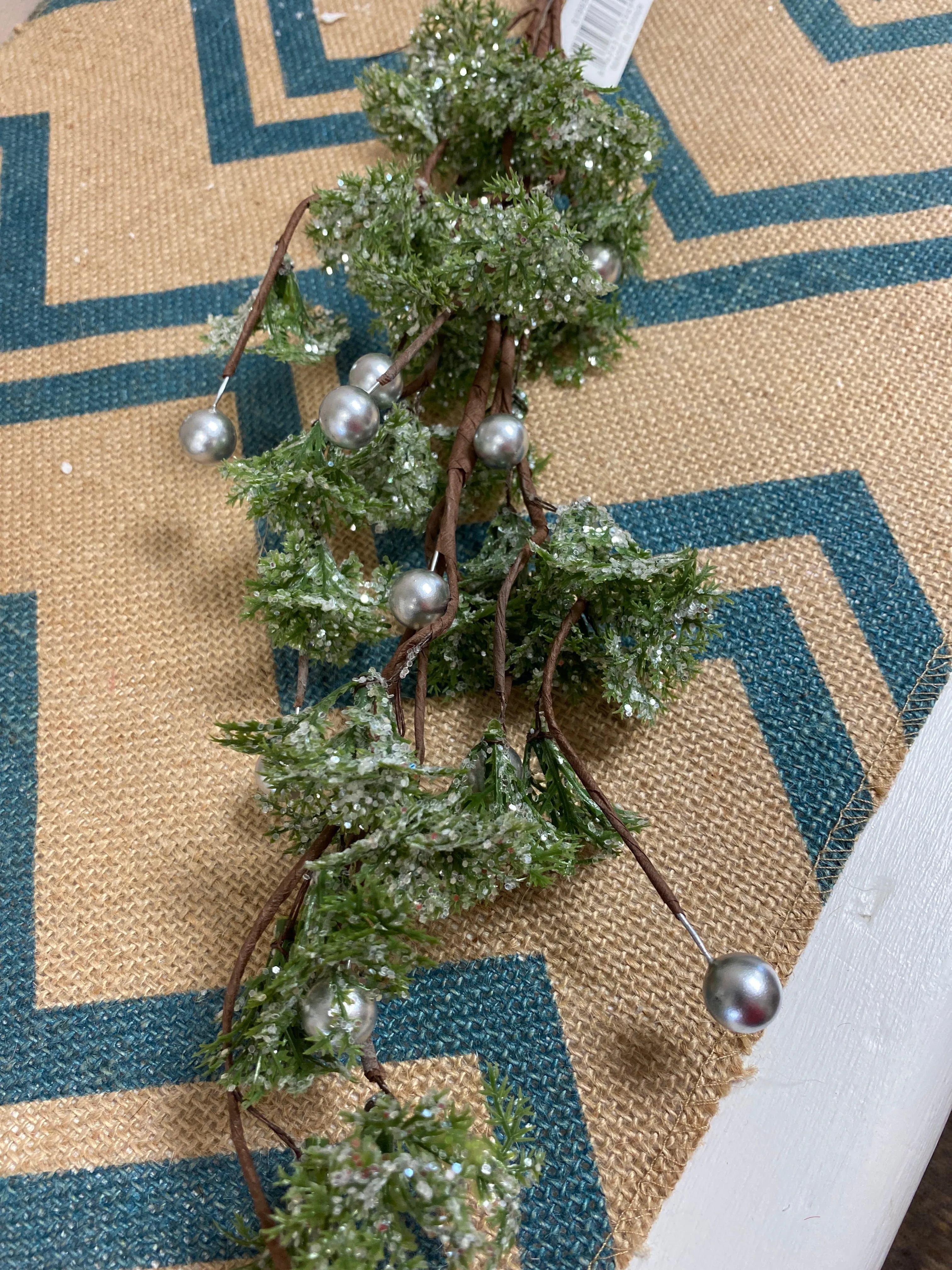 Green Glittered Stem with Silver Balls