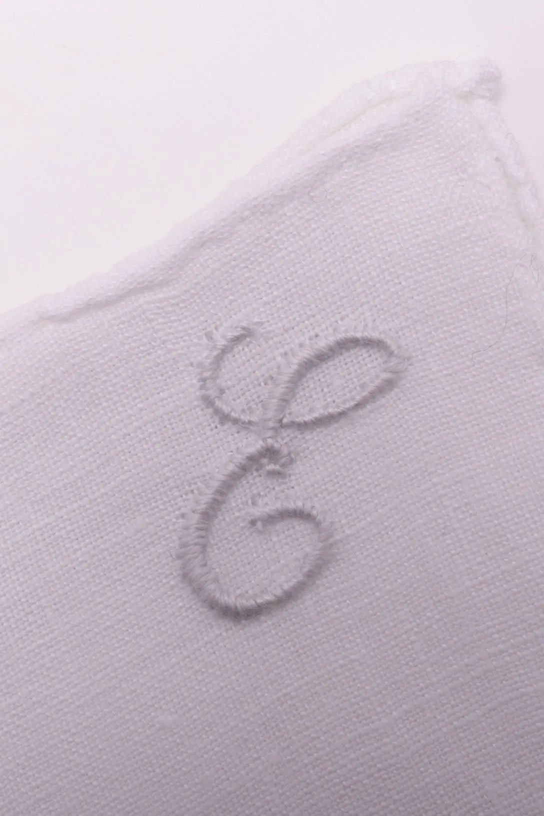 Hand-Embroidered Initial E White Linen Pocket Square