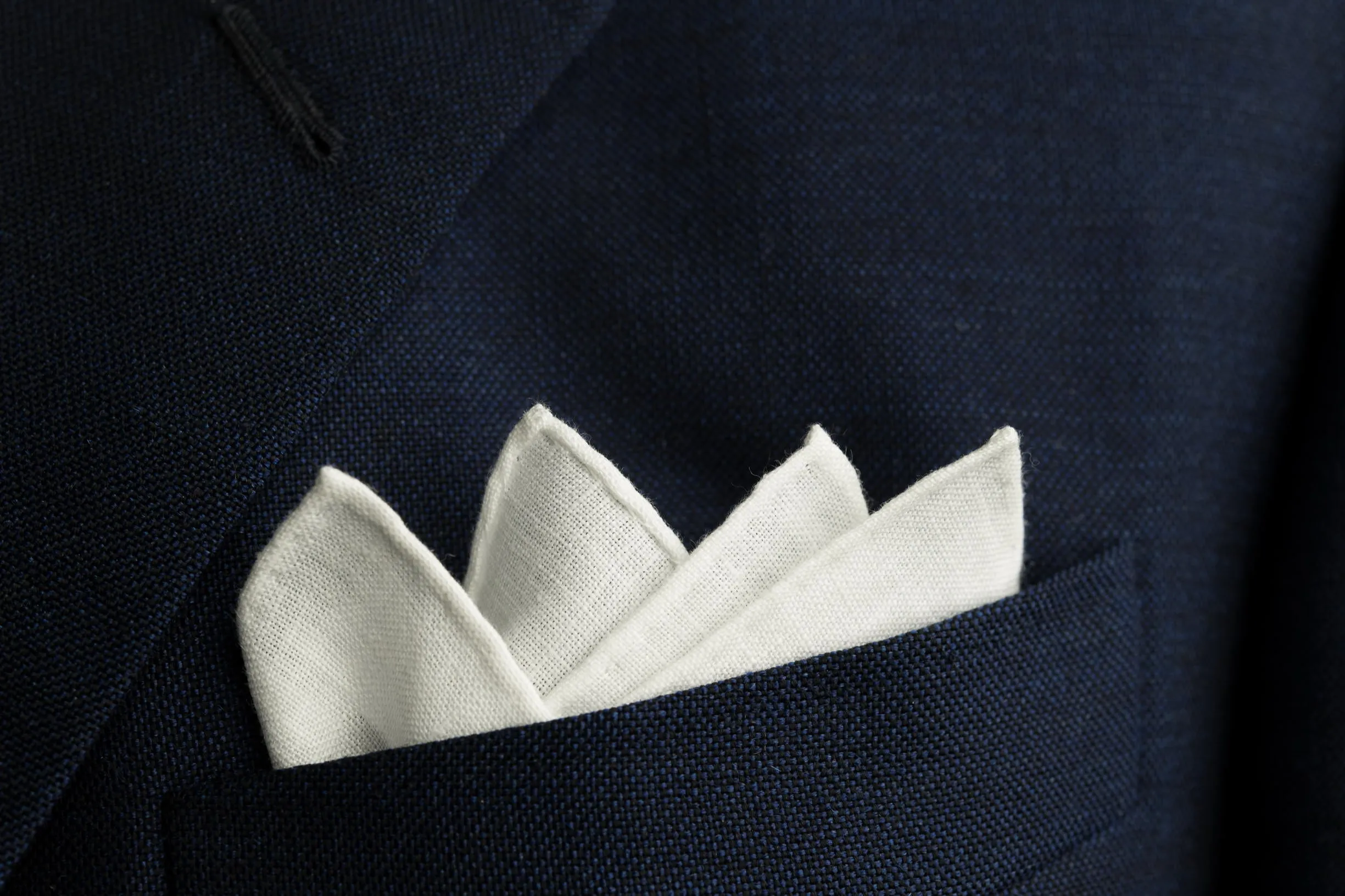 Hand-Embroidered Initial E White Linen Pocket Square