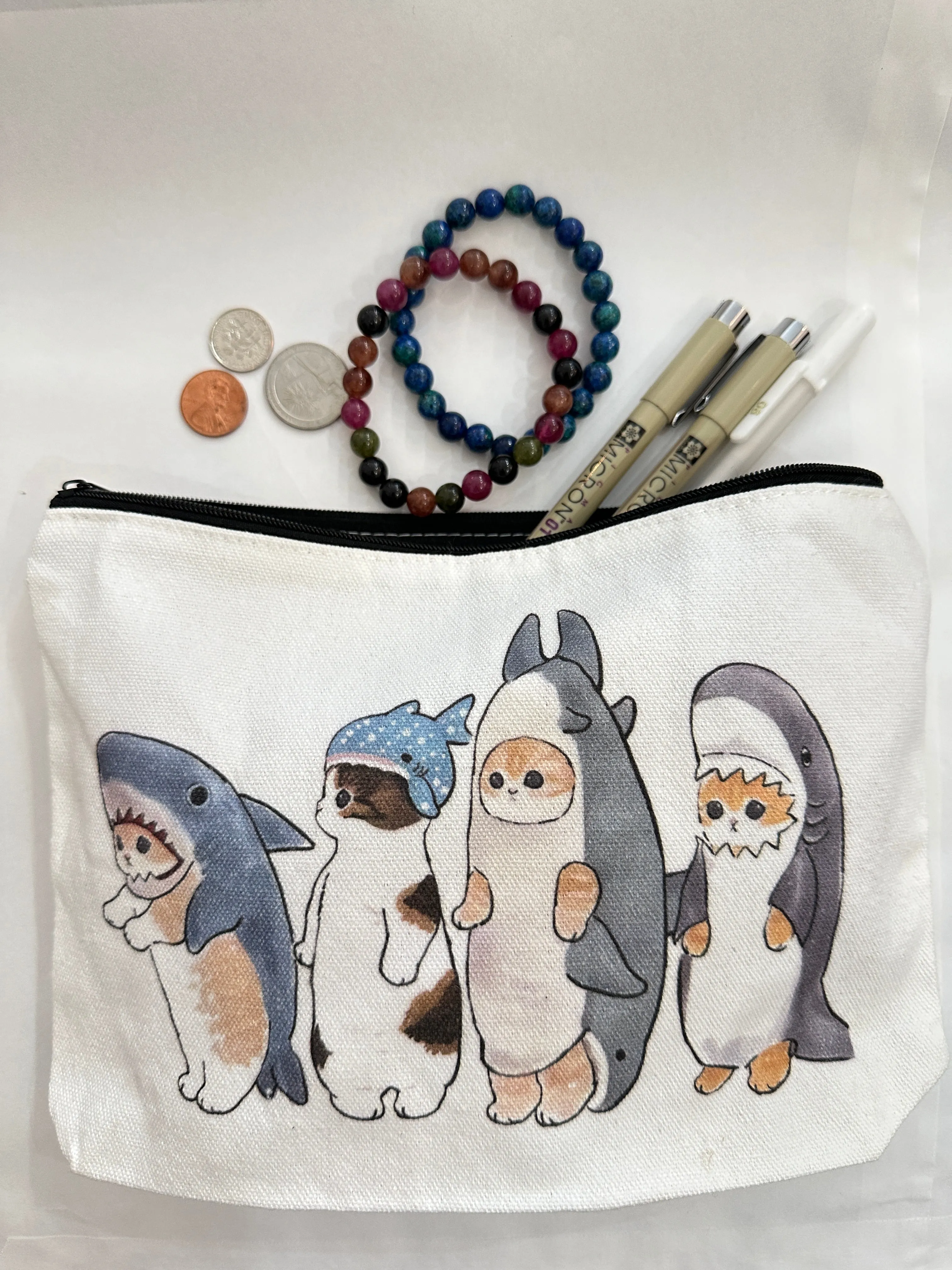 Handmade Canvas Pouch Makeup Zipper Bag w/ Cute Art Print