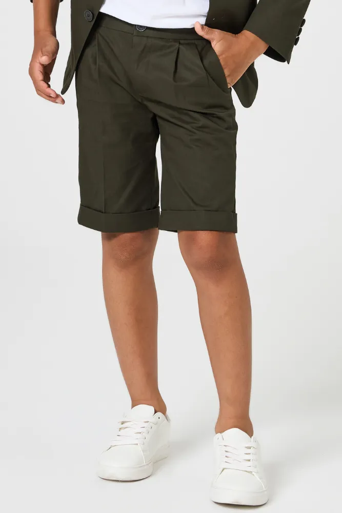 Hendrix 2 Piece Shorts Suit - Olive Cotton