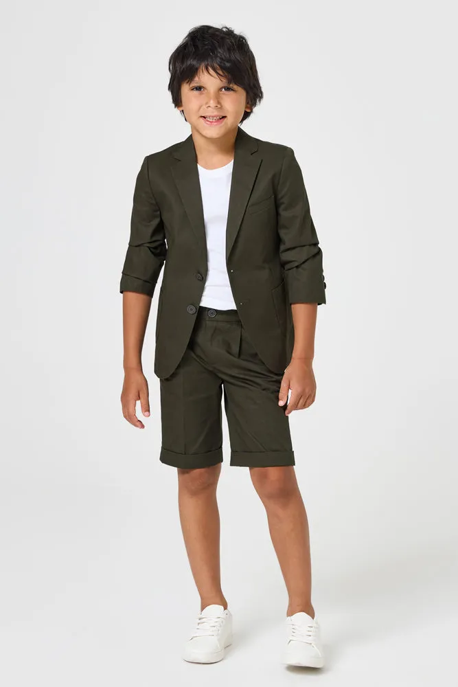 Hendrix 2 Piece Shorts Suit - Olive Cotton