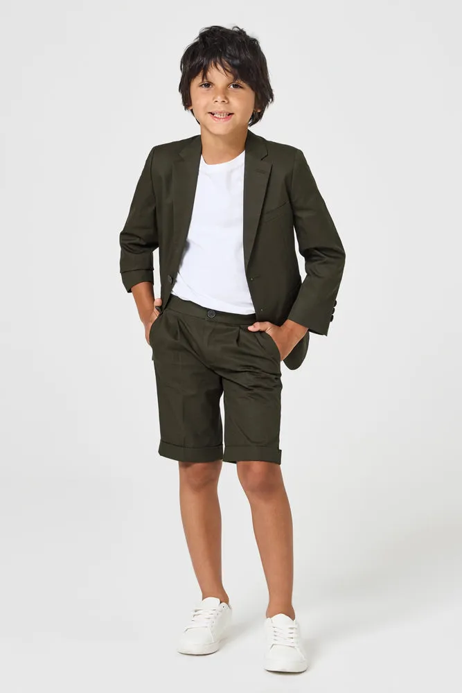 Hendrix 2 Piece Shorts Suit - Olive Cotton