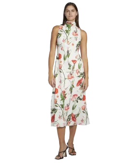 High Neck Floral Midaxi Slip Dress - White