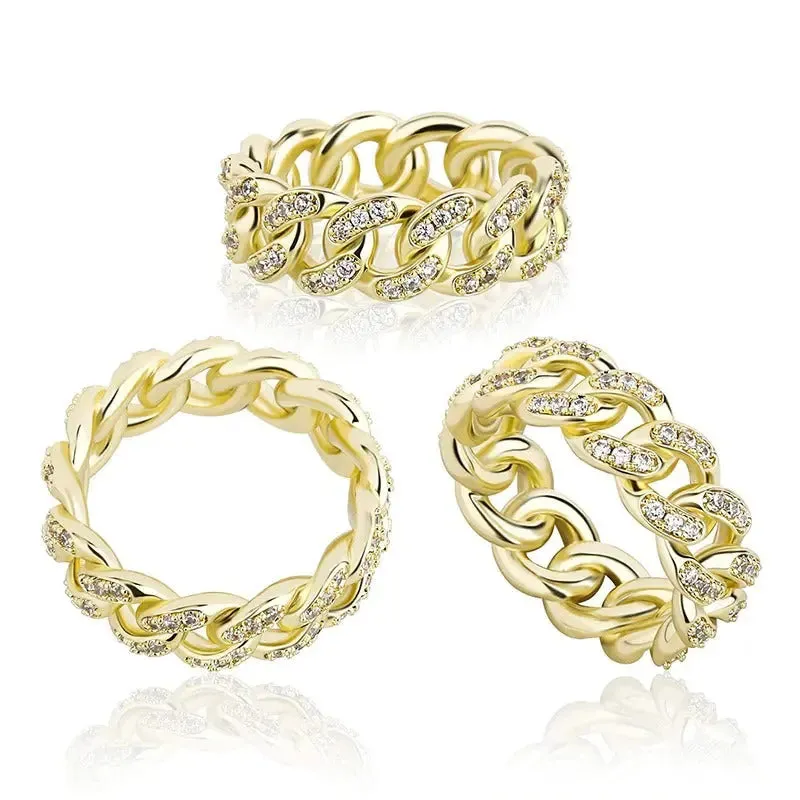 Iced Cuban Ring in Yellow Gold