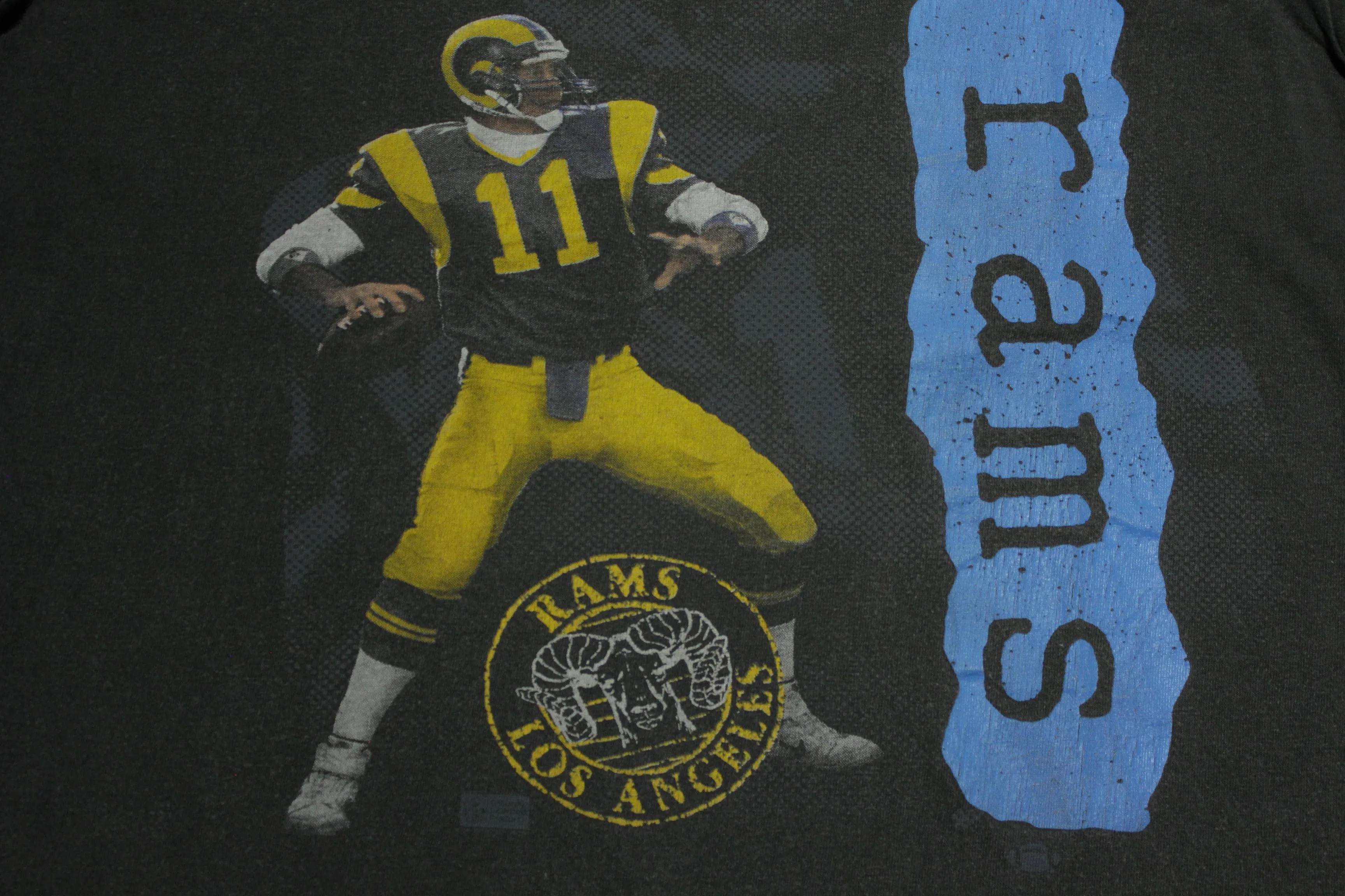 Jim Everett Vintage 90's Rams Single Stitch Faded Black NFL T-Shirt