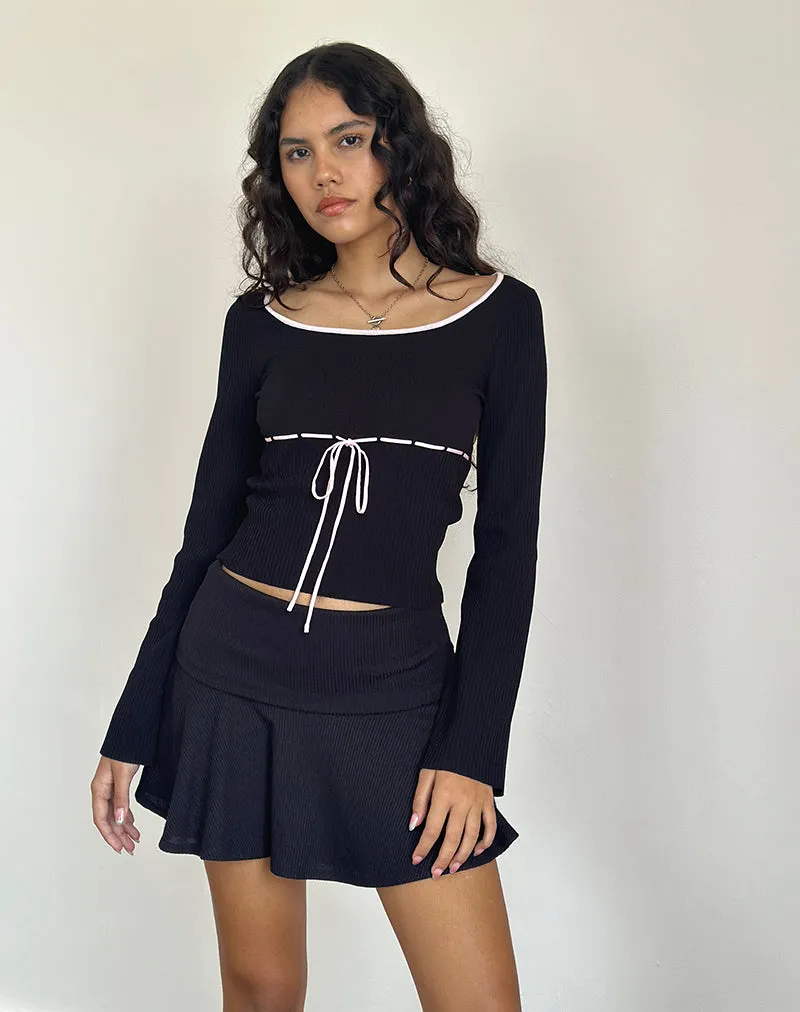 Juhye Knitted Top in Black with Pink Binding